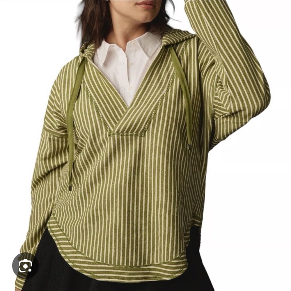 Anthropologie Green Striped Hoodie